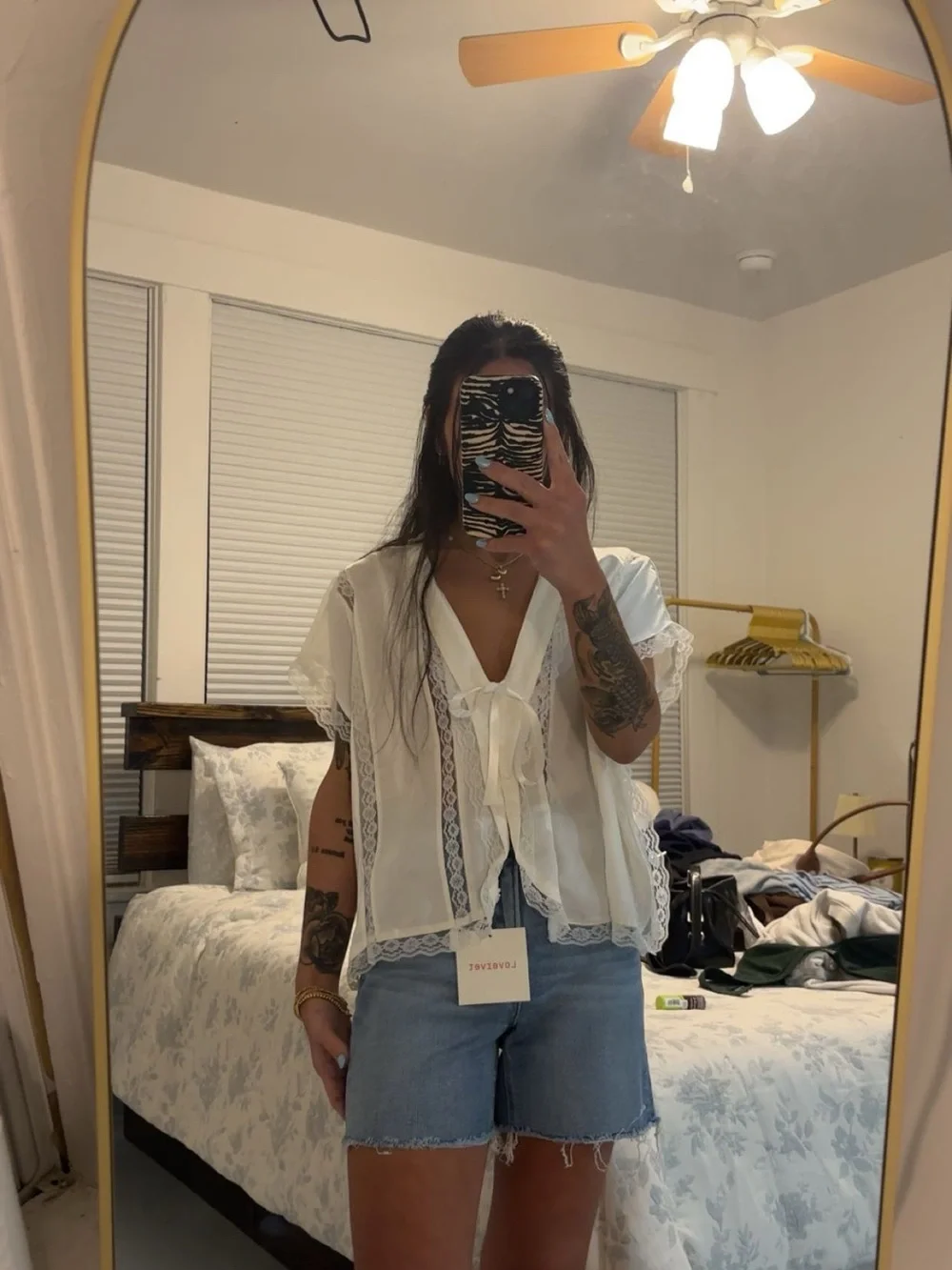 Free People Ivory Lace Tie-Front Blouse
